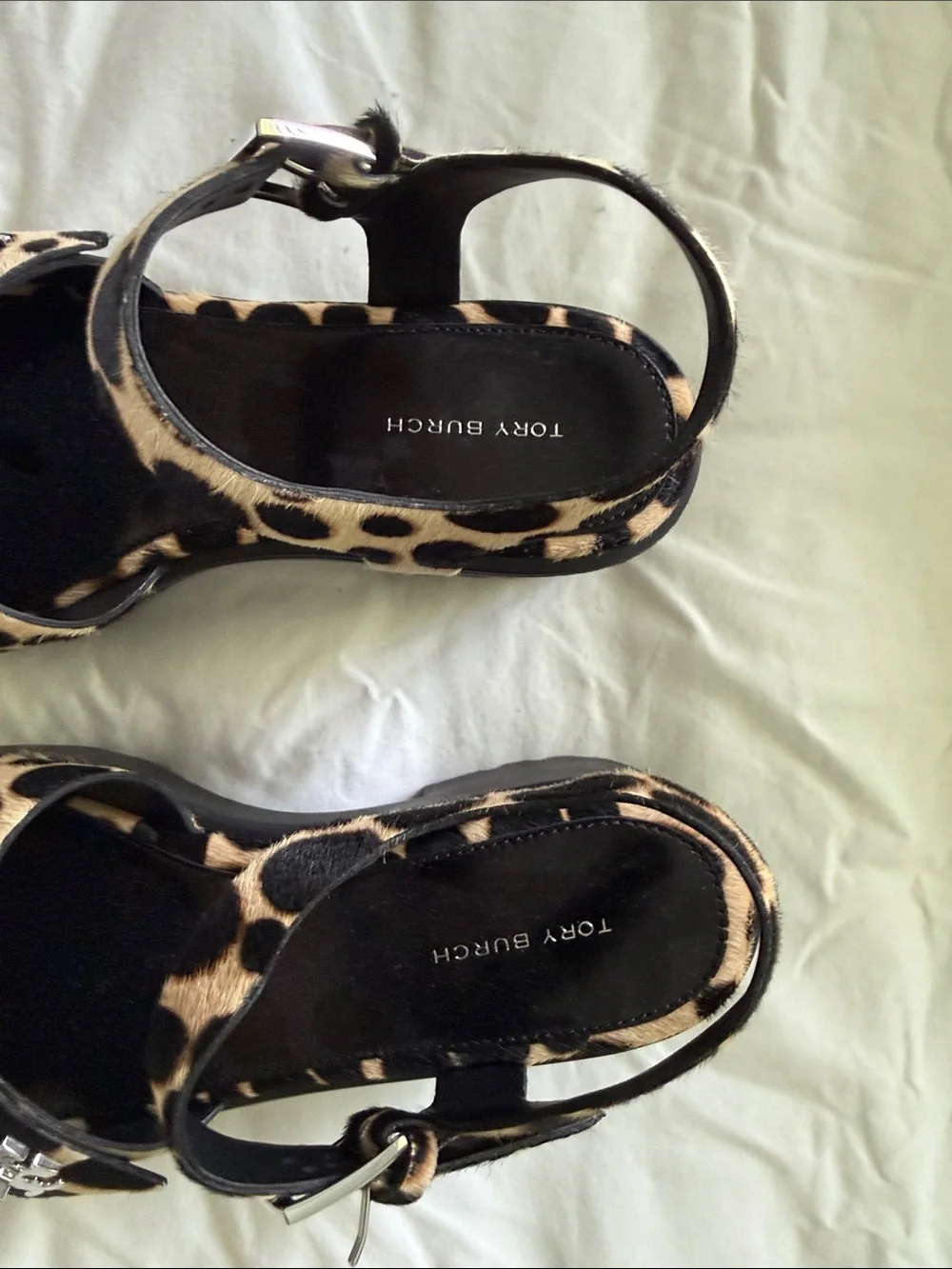 Tory Burch Leopard Print Platform Sandals in Tan and Black